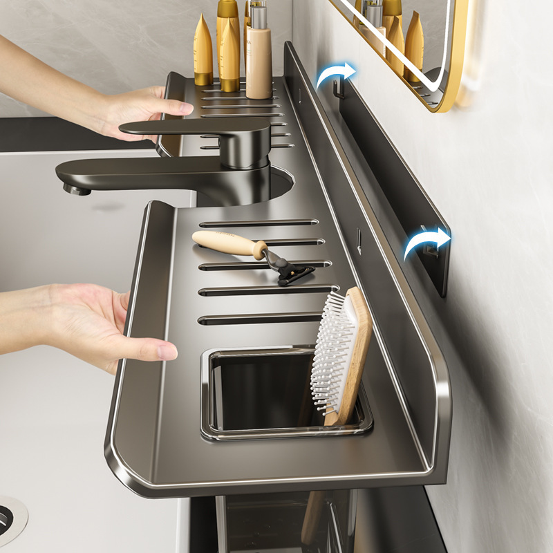 Washing Table Storage Rack Mirror Front Faucet Washing Table Wash Basin Wall Hanging Punch-Free Storage Bathroom Toilet