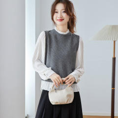 拼接假两件套漂亮上衣秋装上衣2025年春秋显瘦减龄设计感毛衣女