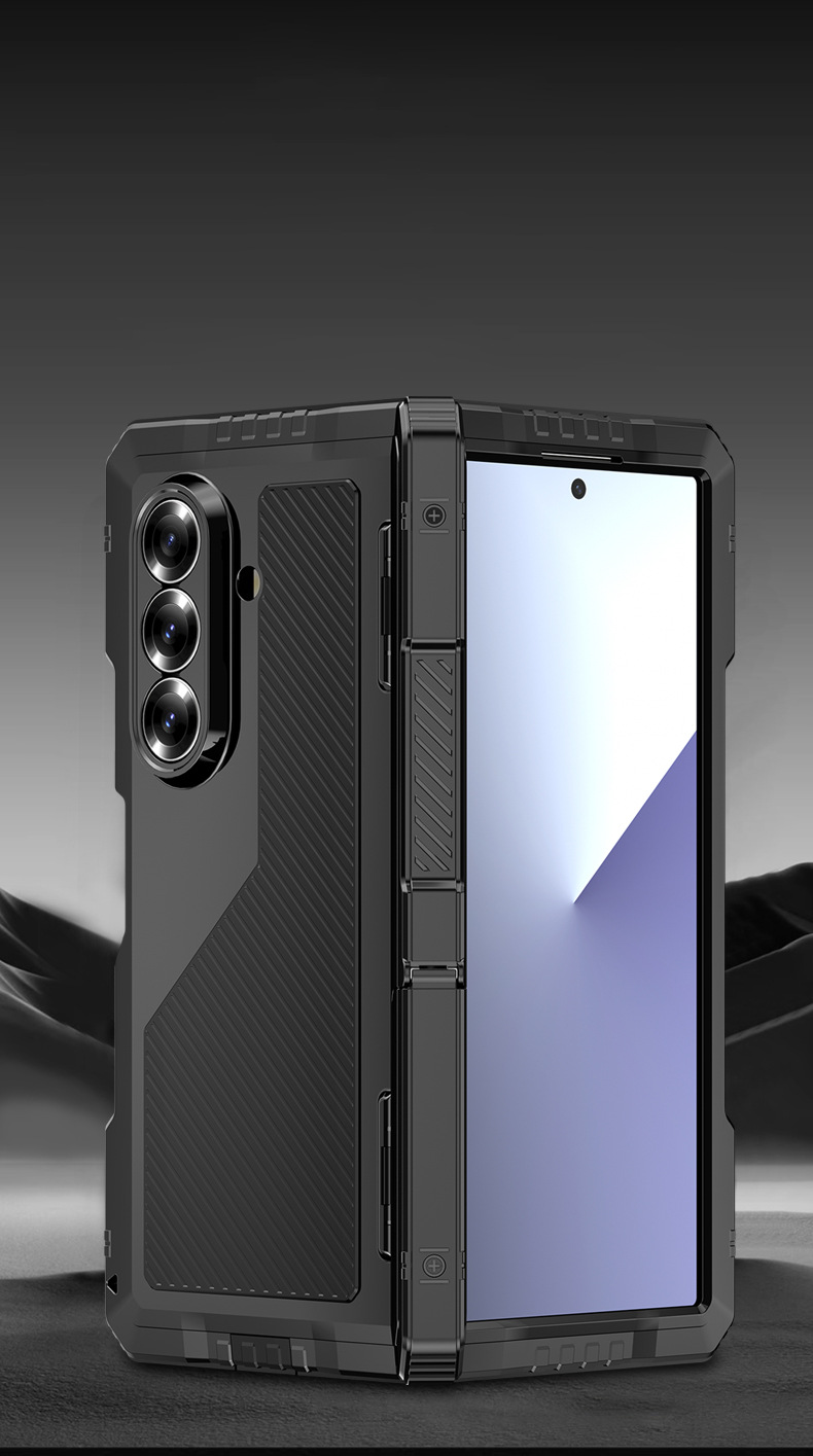 Ốp lưng điện thoại Samsung Z Fold7 kim loại chống sốc, viền dày silicon bảo vệ toàn diện — Đen, Đỏ rượu chi tiết 16
