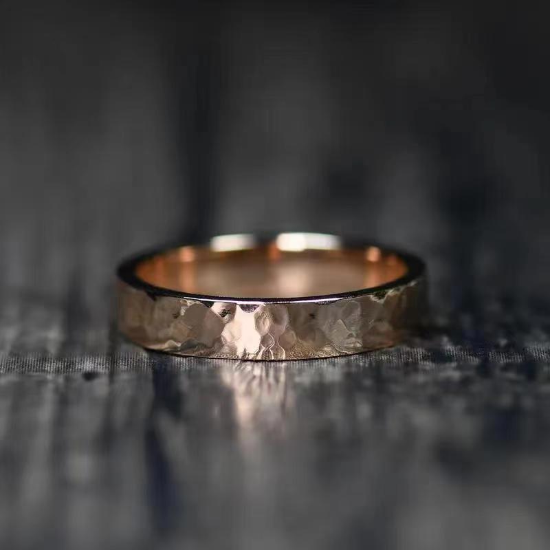 Couple's New Simple Hammered Gold-plated Ring