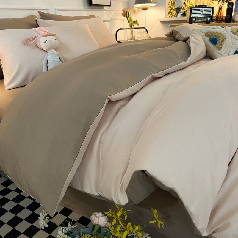 Four Piece Bedding Set Solid Colour Duvet Cover For Single Bed_voghion.com