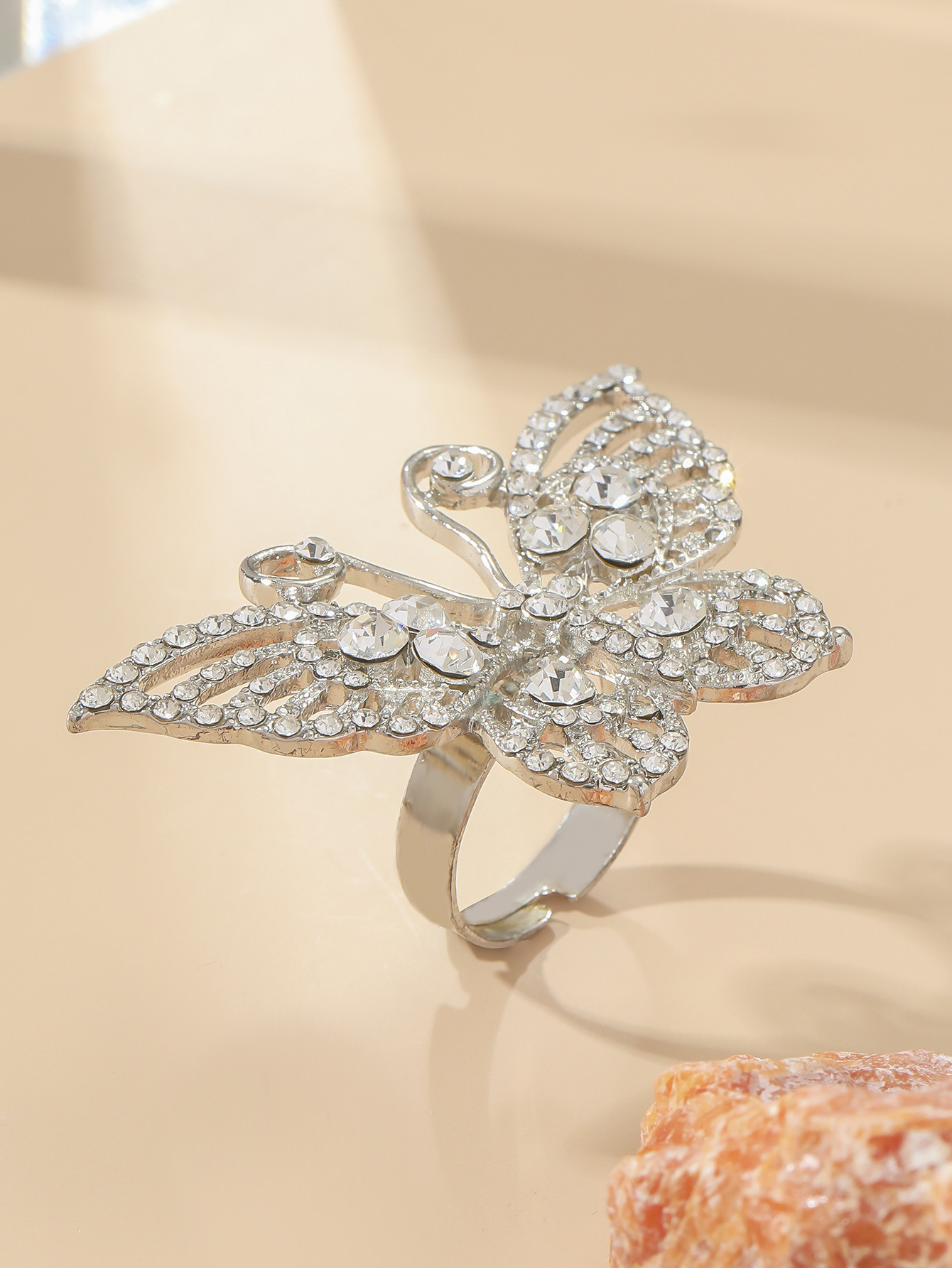 1 Piece Lady Butterfly Alloy Inlay Rhinestones Womenu0027S Open Ring