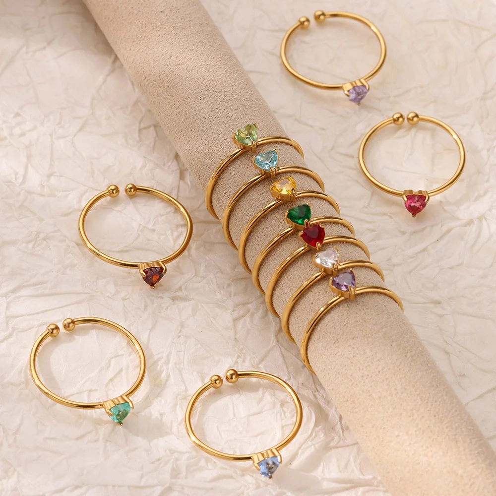 熱売中 超微細ジルコン誕生石リング チタン鋼18Kメッキ オープンタイプ 調整可能 ゴールド シンプル 星座