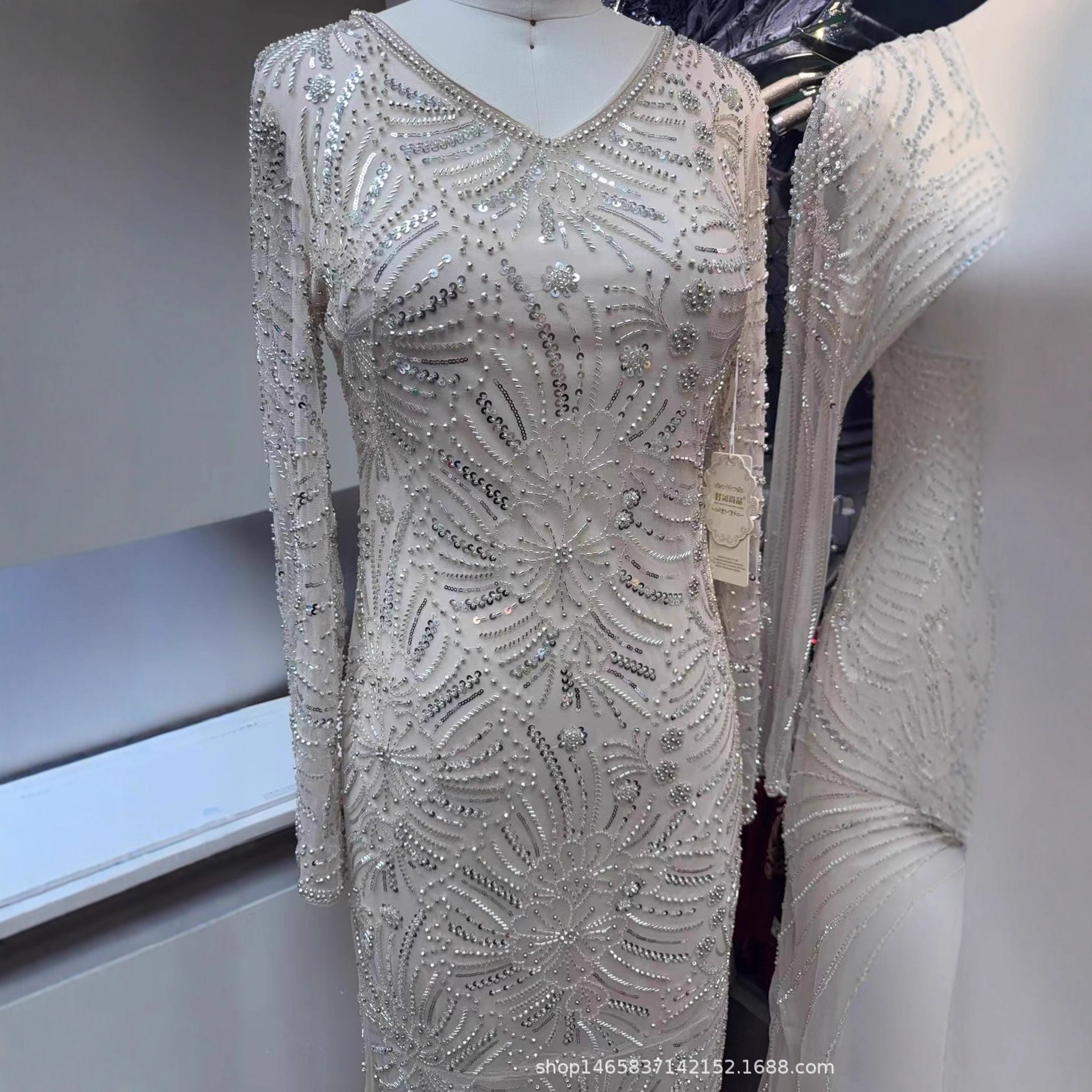 New Foreign Trade European and American Women's Fashion Cross-Border Dress, Rhinestone-Embellished, Beaded, Slim-Fit, Sexy Mermaid Dress, Evening Gown