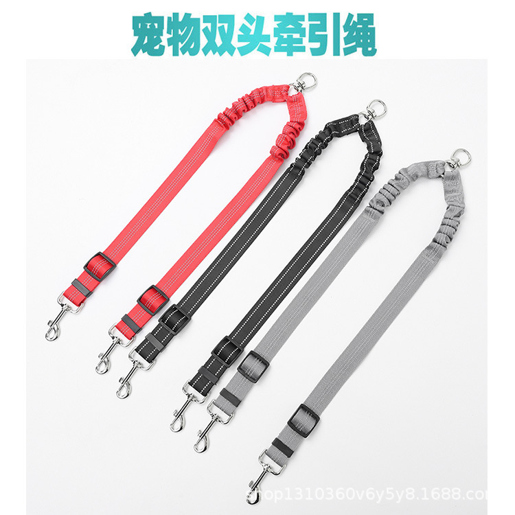 Pet Leash Double-Ended Reflective Nylon Dog Leash for Small and Large Dogs, Anti-Pull Outdoor Dual Leash with Elastic Rope