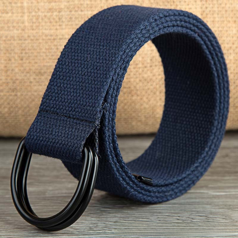 Men's belt wholesale canvas men's and women's simple double ring buckle belt youth fashion brand student color belt strap_viptrois.com
