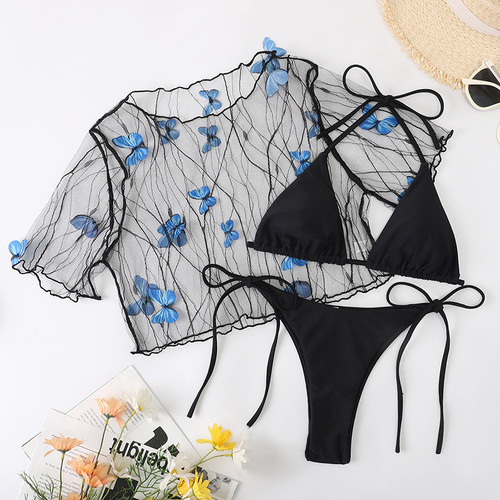 New split three-piece butterfly mesh bikini