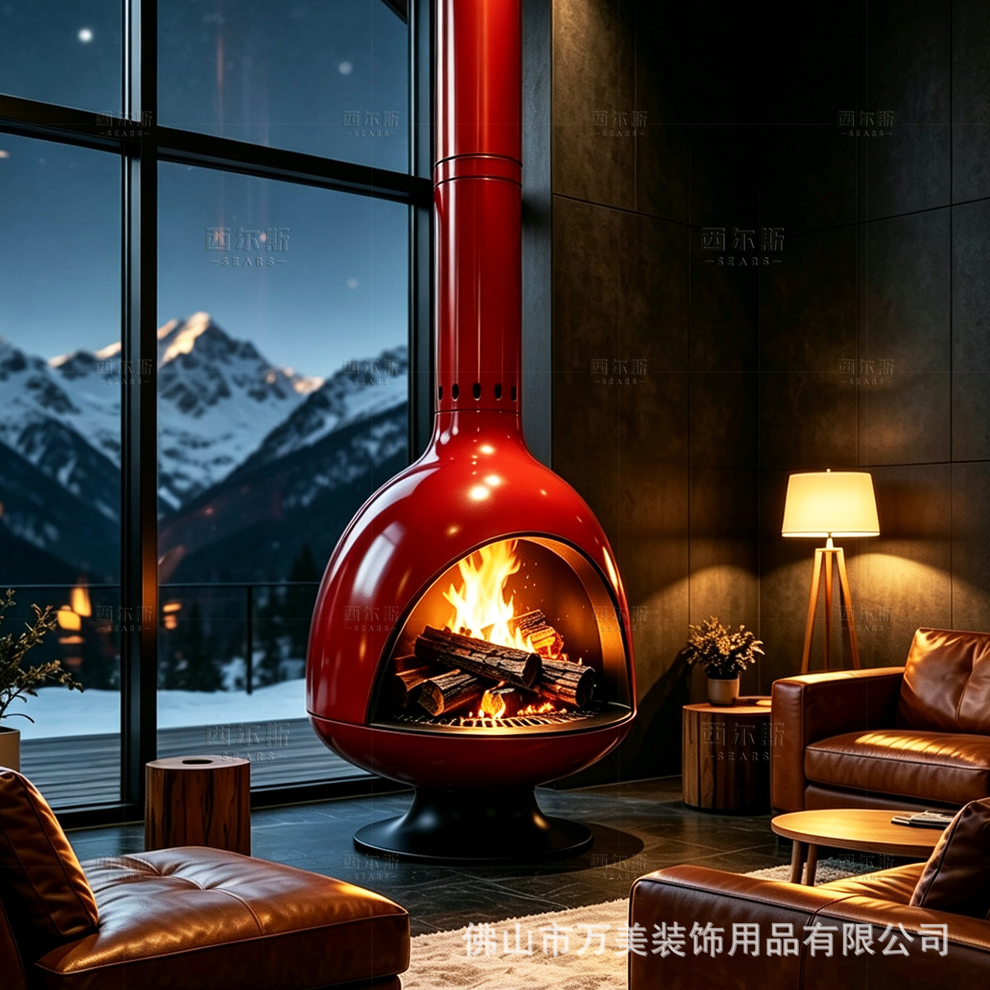 Cream-Colored Suspended Wood-Burning Atomized Alcohol Real Flame Fireplace for Indoor Decoration and Heating in Guesthouses and Clubs
