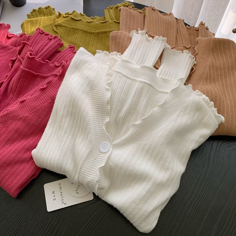 Designer Style ~ 2026 Spring New Slimming Belly-Covering Retro Sweet Gentle Style Ruffled Cardigan