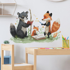 Wholesale self-adhesive cartoon bear fox small animal learning children's bedroom home decoration wall sticker cross-border