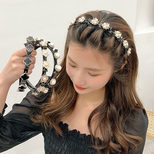 新款韩国风复古几何珍珠花朵发箍网红时尚气质设计感头箍韩版发饰