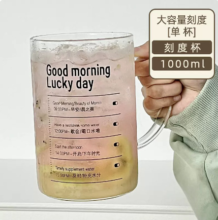 马克杯带把手高颜值水杯耐高温高硼硅吸管杯大容量玻璃杯1000毫升|undefined