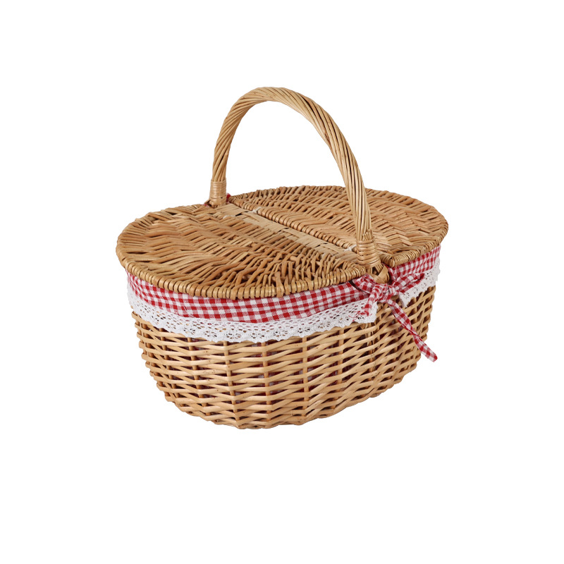 Cestas tejidas hechas a mano en stock de fábrica, cestas de ratán, recuerdos, cestas de verduras portátiles, almacenamiento, cestas de huevos de ratán con tapa