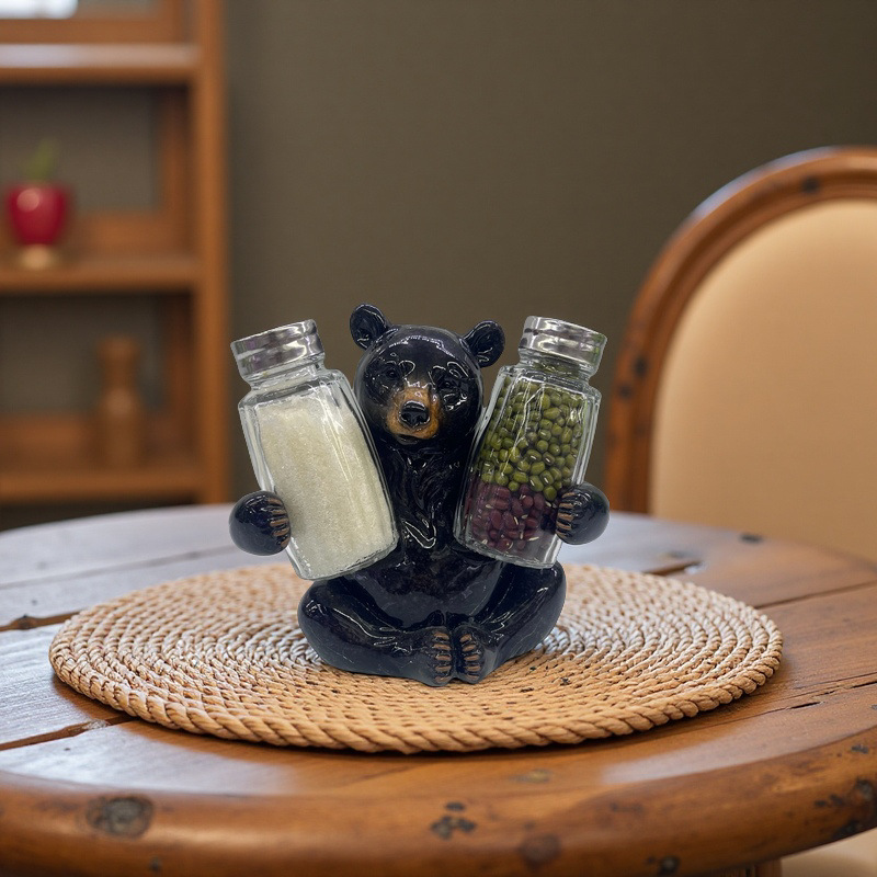 Modern Creative Simple Resin Bear Animal Figurine Glass Salt and Pepper Shaker Crafts Decorative Ornaments