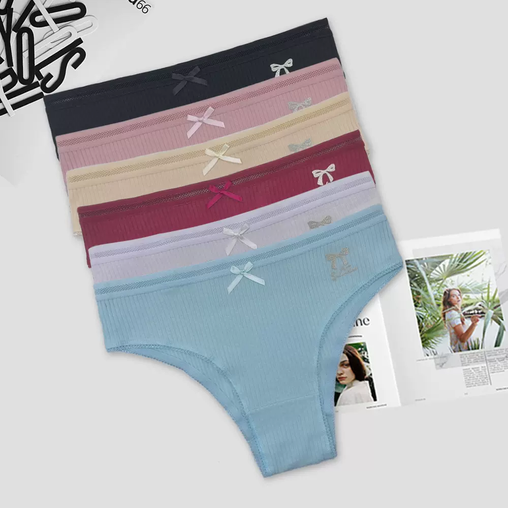 速卖通亚马逊跨境爆款女士内裤性感纯欲风中腰螺纹布女式三角裤