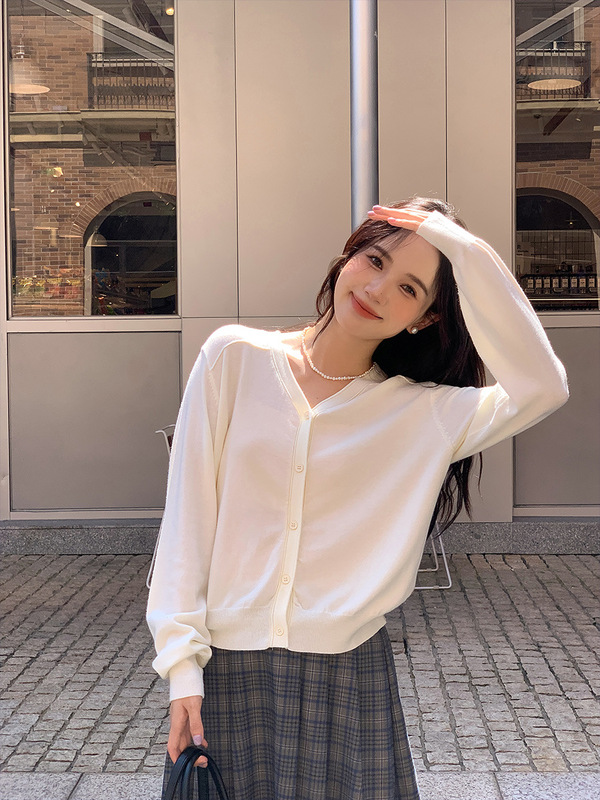 衣尔衫 自我休闲 松弛感羊毛V领子针织衫女垂感长袖百搭外套0583|undefined