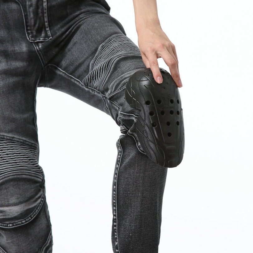 LOONG BIKER pantalones vaqueros de la motocicleta de las mujeres Caballero de la vendimia de la motocicleta pantalones de montar carreras resistente a la caída lavado Plata