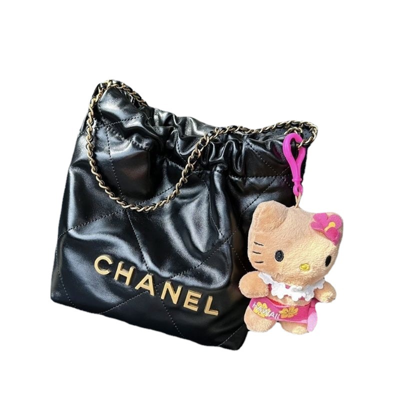 Llavero de cuero negro, joyería, muñeco de dibujos animados, gato de peluche, bolso hawaiano, colgante, mini creativo