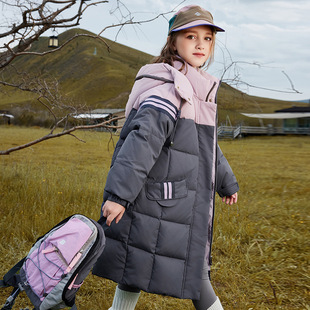 2024 New Kidsren's Clothing Abc Medium and Large Kidsren's Over-The-Knee down Jacket Girls' Medium-Length Style Thickeneded Winter Outwear