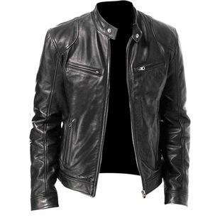 Cross-border European size leather jacket men's stand collar trendy spring and autumn new leather jacket handsome motorcycle suit youth large size coat