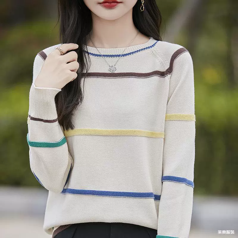 Весенний и осенний новый чистый хлопок толстый трикотаж женский с круглым вырезом