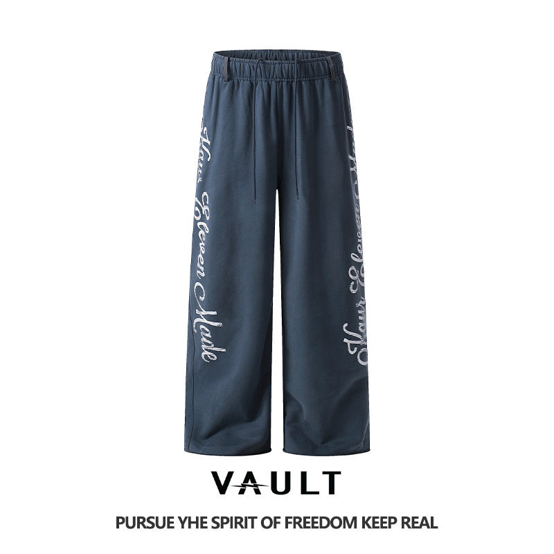 Vault American Retro Distressed Print Casual Pants for Men and Women, Unique and Versatile, Elastic Waist, Loose Fit