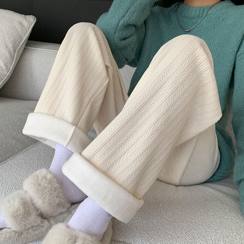 雪尼尔阔腿裤女秋冬季加绒加厚2025新款显瘦直筒灯芯绒休闲裤子女