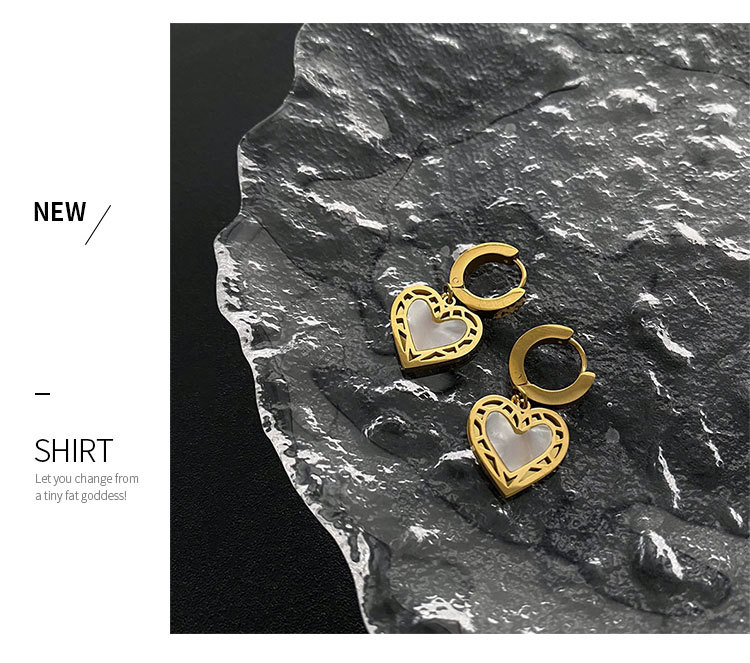 Fashion Heart Shape Titanium Steel Plating Shell Dangling Earrings 1 Pair