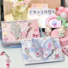 Insツバキ花蝶立体グリーティングカード3d折り畳み可能祝福メッセージカード誕生日プレゼントカード