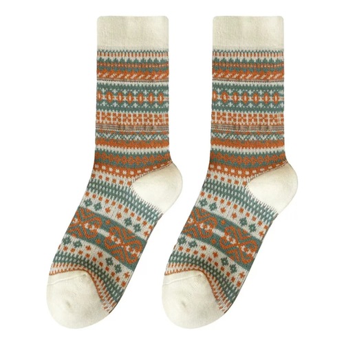 New women's autumn and winter pilling socks, Japanese retro knee-high socks, ethnic style, double-needle double-track Mélange color