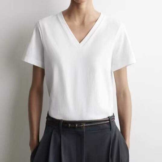 CS Women's Clothing Standard Fit Cotton V-Neck Short Sleeve T-Shirt White 2026 Spring New Arrival 1326325002 CS Women's Clothing Standard Fit Cotton V-Neck Short Sleeve T-Shirt White 2026 Spring New Arrival 1326325002