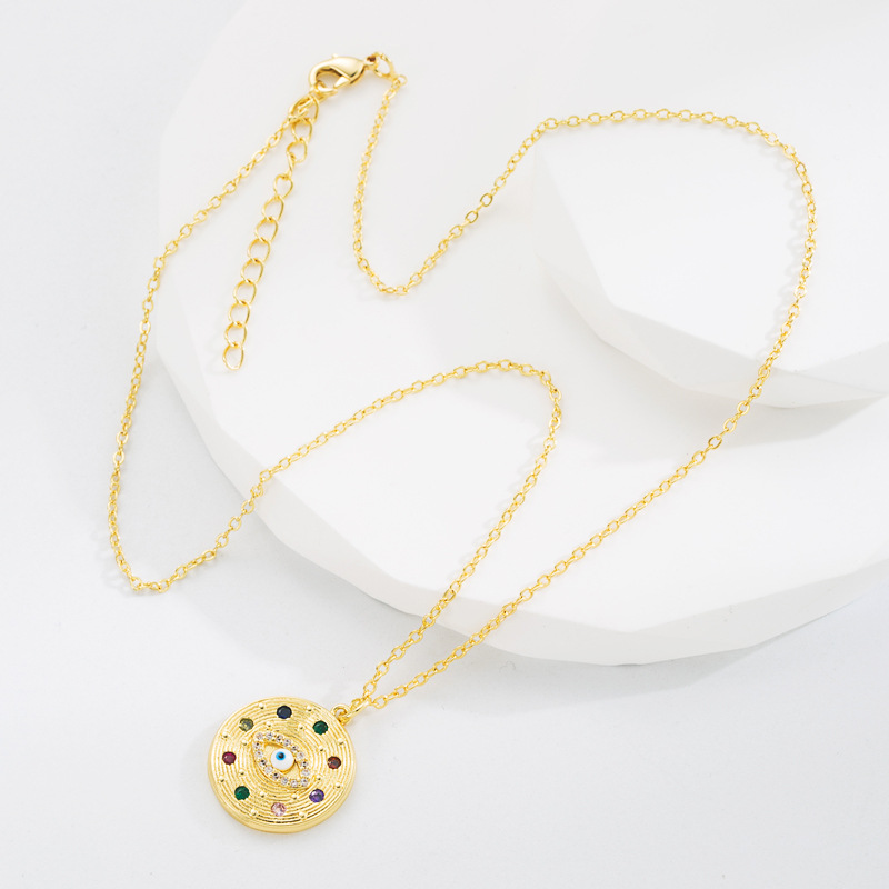 Fashion Geometric Eye Copper Pendant Necklace Zircon Copper Necklaces
