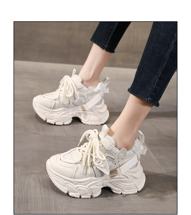 Giày sneaker nữ đế dày tăng chiều cao, lưới thoáng khí, phong cách thể thao — màu be chi tiết 15