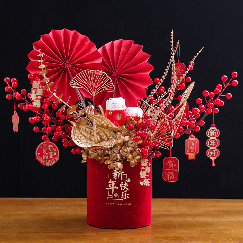 2025 decoración del Festival de Primavera al por mayor franela barril joyería Nochevieja flor abrazo cubo de bricolaje regalo de mano cubo de bendición producto terminado