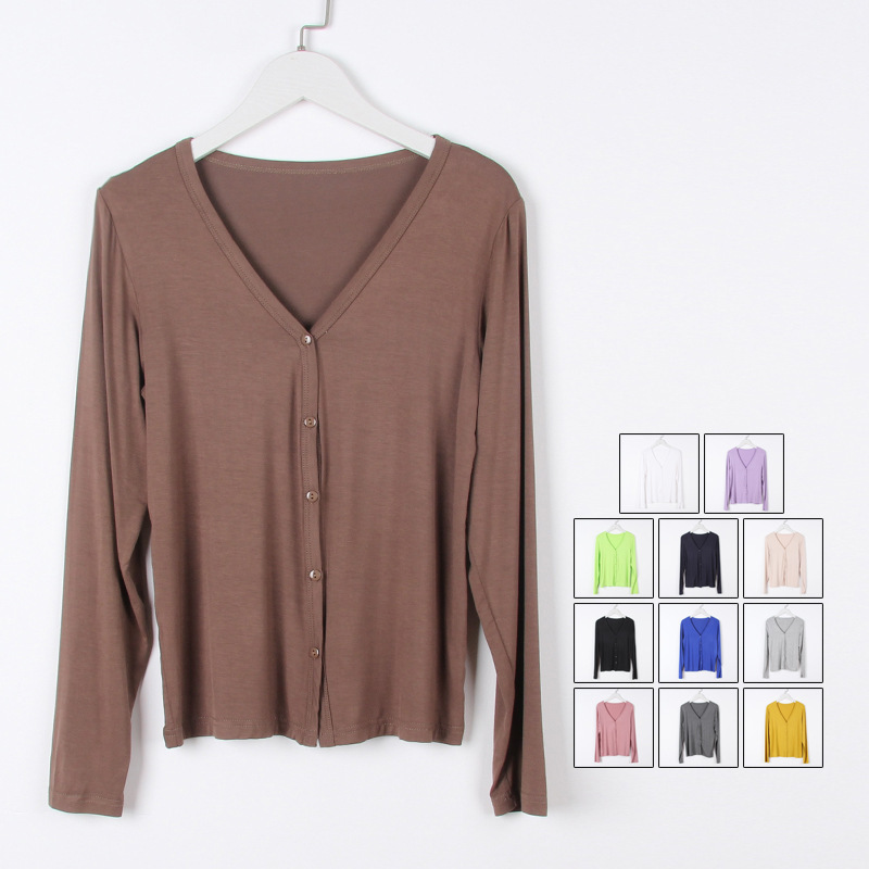 Lanjing modal soft skin-friendly sun protection slimming versatile V-neck long sleeve buckle cardigan thin women's coat top