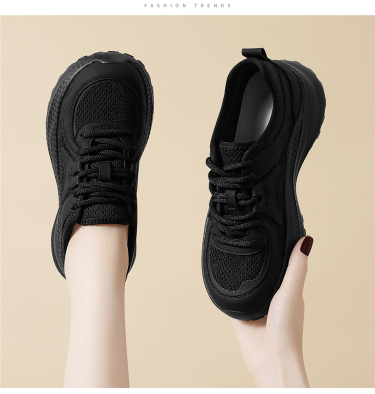 Giày sneaker nữ đế dày tăng chiều cao lưới thoáng khí mùa hè 2025 — Da đen 7147, màu be 7147 chi tiết 4