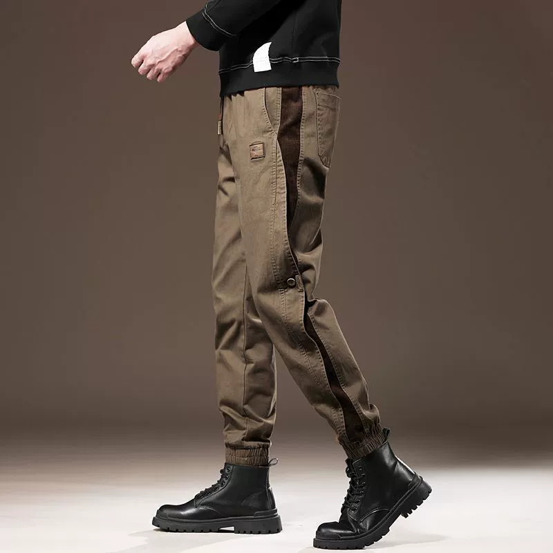Высококачественные осенне-зимние повседневные брюки-карго на флисовой подкладке для мужчин, свободные прямые модные брендовые брюки для бега в американском стиле, длинные мужские брюки большого размера.