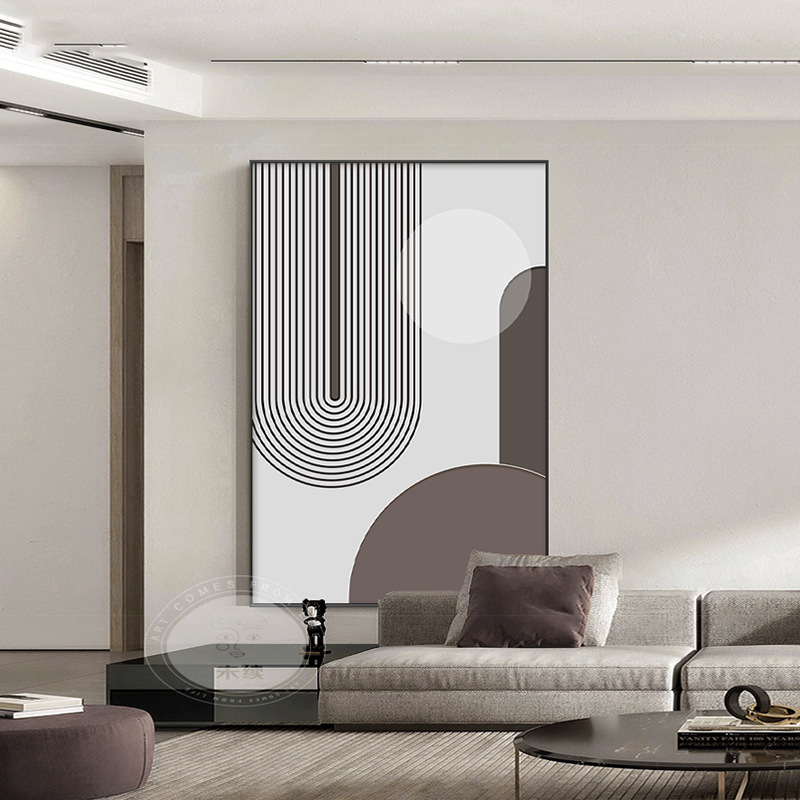 Modern minimalist Morandi living room decorative painting floor painting large hallway sofa background wall line abstract hanging painting