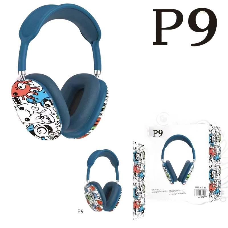 Nuevos auriculares de graffiti creativos de la marea nacional P9 transfronterizos Amazon inalámbrico Bluetooth modelo privado auriculares directos de fábrica
