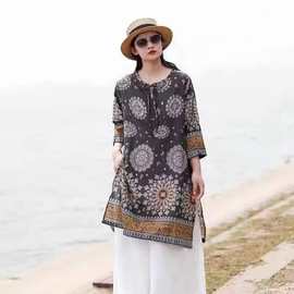 印度风格女装碎花连衣裙2025女春夏装民族风复古文艺