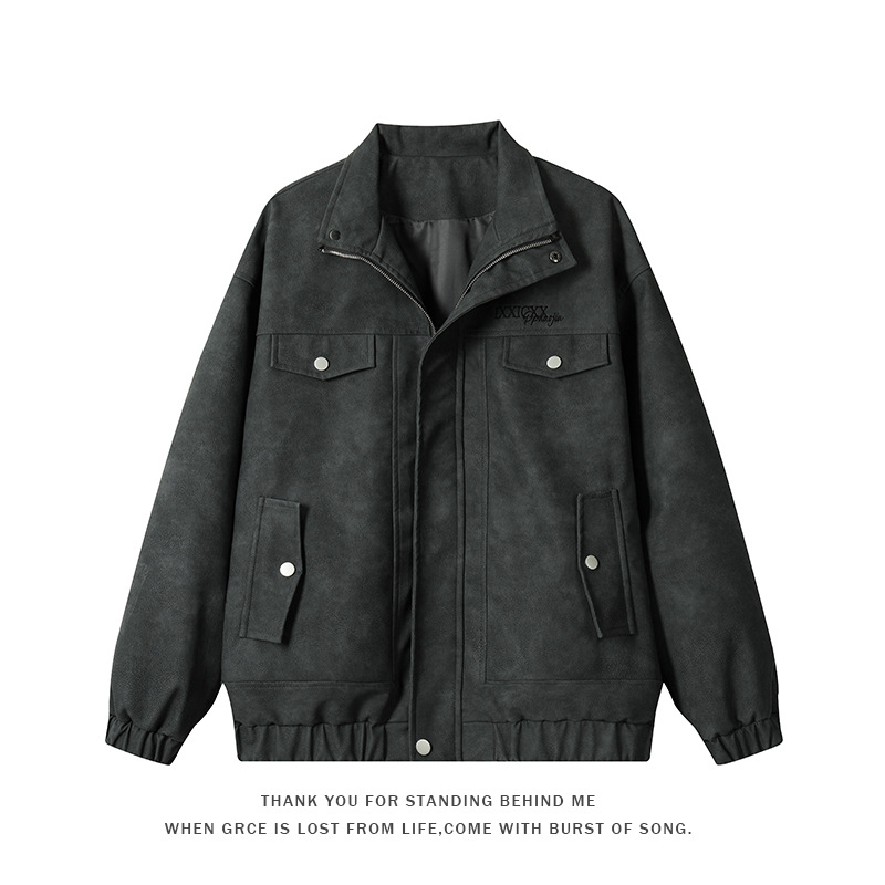 Men's Leather Biker Jacket Racing Style Casual Spring Autumn Coat_voghion.com