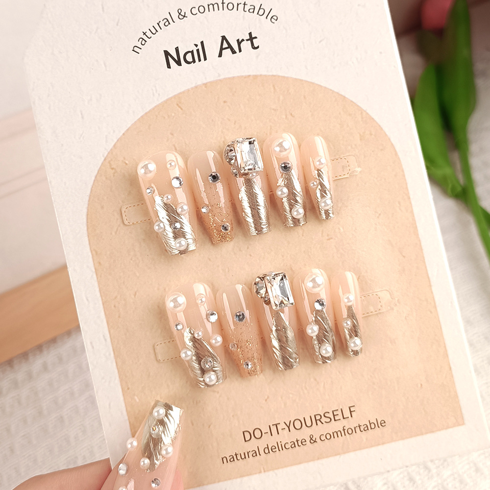 10 piezas decodificadas de uñas manuales, temperamento fresco de uñas, polvo de espejo mágico de champagne, parche de uñas image 1