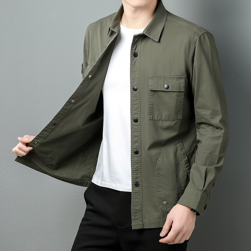 春秋新款男士衬衫外套工装棉休闲百搭帅气长袖衬衣宽松休闲潮流