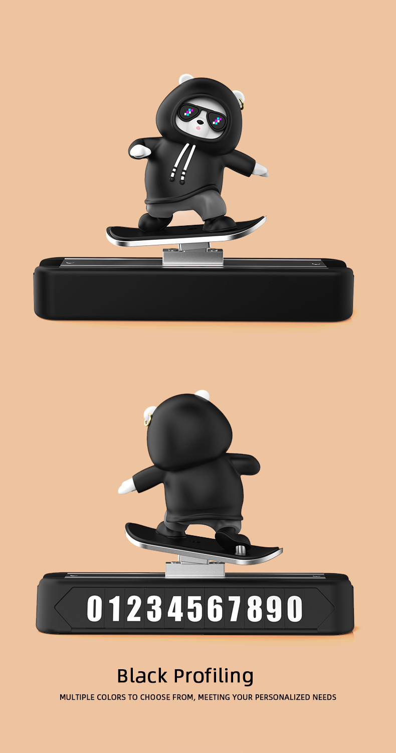 Cross-border new products moving bear skateboard car temporary parking number plate moving car instrument panel center console car ornaments