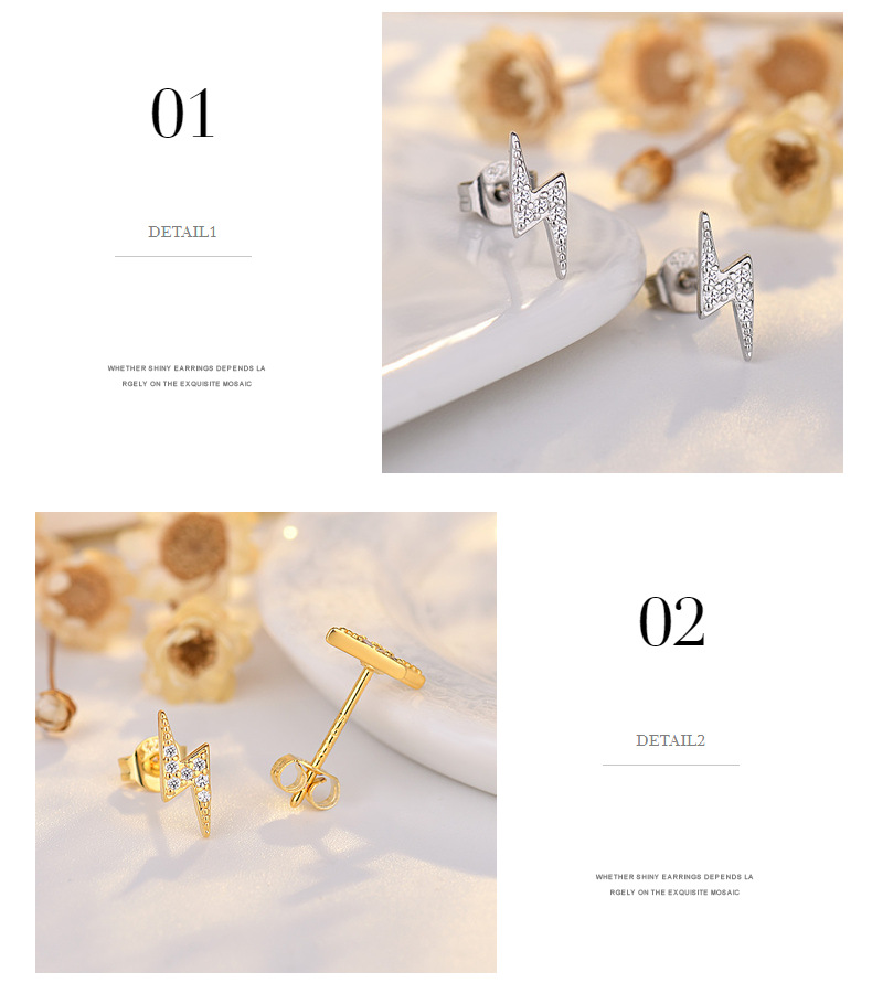 Qiaolan Xuan Japanese Korean Edition New Anti Allergy S Needle Lightning for Women's Feeling Small and Popular Silver_voghion.com