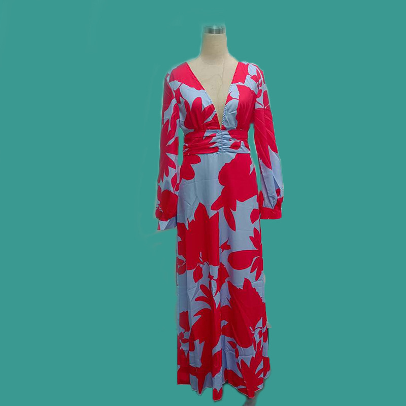 Women's Regular Dress Casual V Neck Printing Long Sleeve Printing Maxi Long Dress Street display picture 5