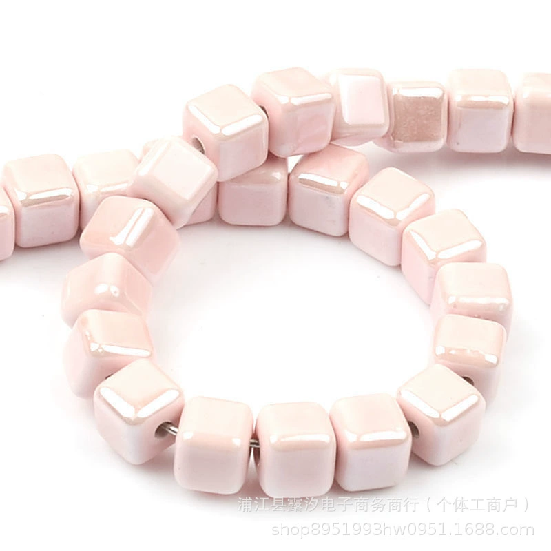 Handmade Ceramic Square Beads, 6/8/10 mm Polished Glazed Cubes for Necklace & Bracelet