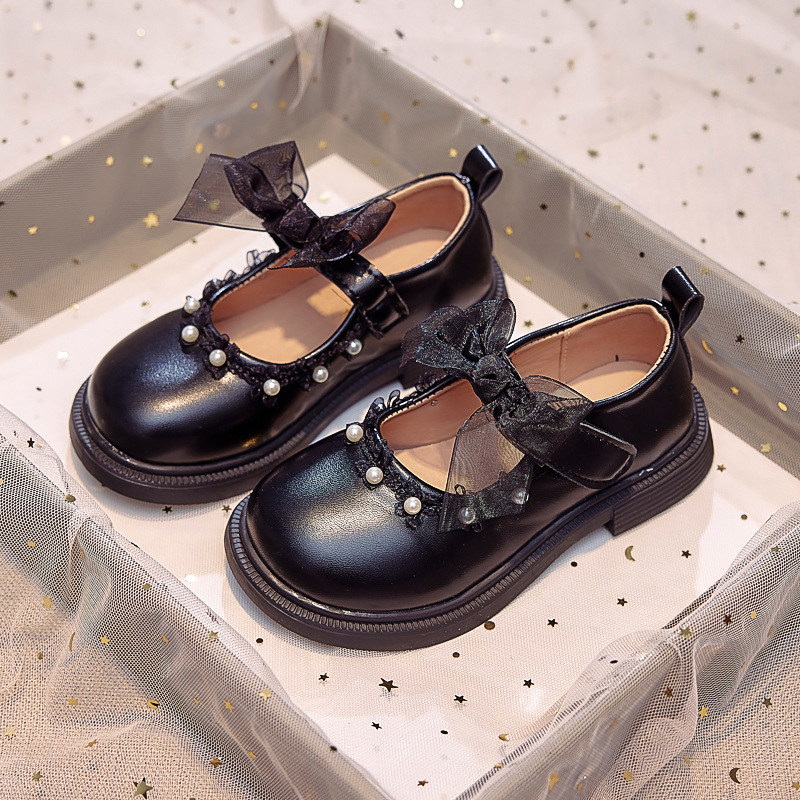 Zapatos de cuero de niñas arco zapatos de princesa de perlas 2025 otoño nuevos zapatos para niños zapatos de suela suave zapatos de espectáculo de niñas image 4