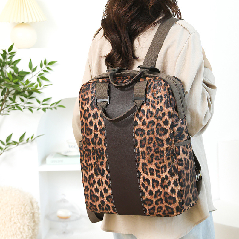 Mochila con Estampado de Leopardo de Tela Oxford para Viajes y Escuela