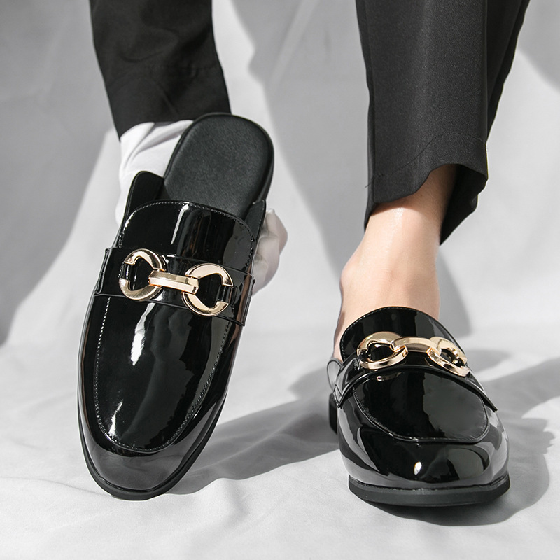 Cross-border summer slip-on loafers, British style formal casual shoes, pointed leather shoes, men's half-slippers, large size closed-toe men's shoes Cross-border summer slip-on loafers, British style formal casual shoes, pointed leather shoes, men's half-slippers, large size closed-toe men's shoes